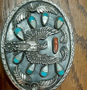 Handcrafted silver and turquoise belt buckle